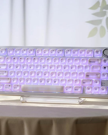 OHY XVX White Keycaps, MOA Profile Keycap Set, Minimalist Mac Style, Custom Cute Ceramic-Textured Keycaps for MX Switches Mechanical Keyboard-White Chocolate