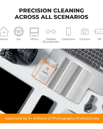 K&F CONCEPT 12 Pack Lens Cleaning Cloth | Microfiber Cleaning Cloth | Glasses Cleaning Cloths | Eyeglass Lens Cleaner | Eyeglasses, Camera Lens, VR/AR Headset, and Screen Cleaning | White & Grey