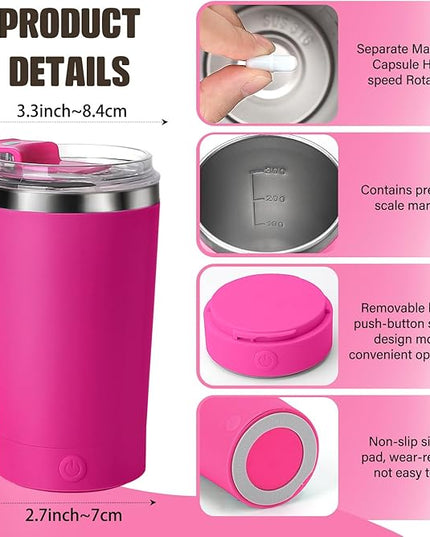 hatisan Self Stirring Coffee Mug With Lid Electric High Speed Self Stirring Mug 400ml Rechargeable Detachable Stainless Steel Self Stirring Cup for Coffee, Milk, Cocoa Christmas Gift(Rose red)
