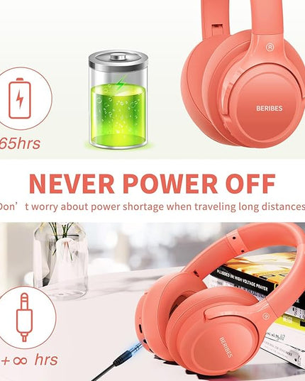 BERIBES Bluetooth Headphones Over Ear, 65H Playtime and 6 EQ Music Modes Wireless Headphones with Microphone, HiFi Stereo Foldable Lightweight Headsets, Deep Bass for Home Office Cellphone PC Ect.