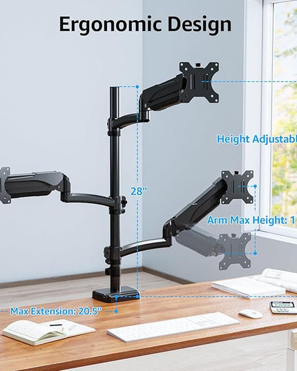 MOUNTUP Triple Monitor Mount Fits Max 32 Inch Screen, Holds 4.4-17.6lbs, 3 Monitors Desk Mount, Triple Monitor Stand for Desk, Adjutable Arm with Clamp/Grommet Base, VESA 75x75/100x100 MU6013A