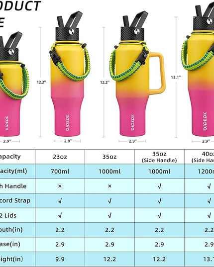 BJPKPK Insulated Water Bottles with Straw Lid, 23oz Metal Water Bottle with 2 lids & Paracord Strap, Double Wall Stainless Steel Vacuum Tumblers, Cups,Thermo for Hot& Cold Drinks, Pink & Yellow Rose