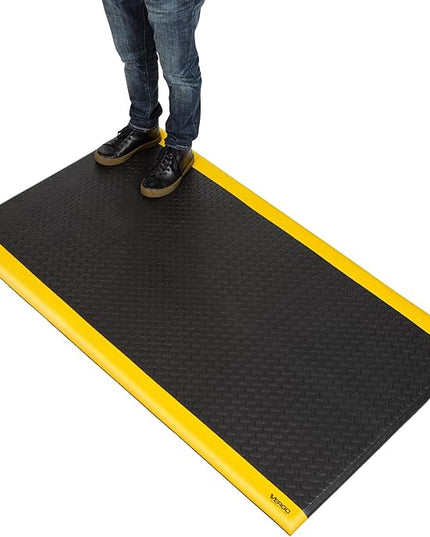 Vergo Industrial 15/16” Extra Thick Anti Fatigue Mat - Heavy Duty Commercial Grade Diamond Plate Ergonomic Standing, Non-Slip Black with Yellow Anti Fatigue Floor Mat for Work, Shop (1-Pack 3' x 5')