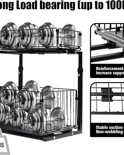 Under Sink Organizer, Multi-Purpose Sliding Cabinet Storage 2 Tier Sink Organizer, Adjustable Kitchen Organizers and Storage, Easy Install & Clean, Black