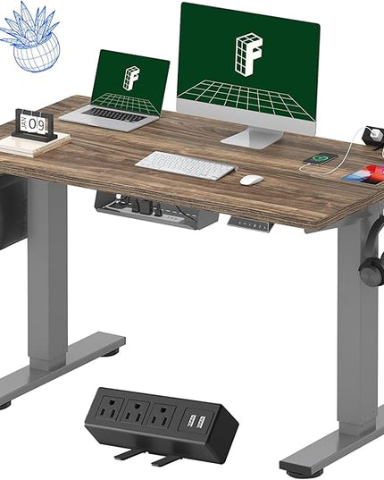 FLEXISPOT EN2 Whole-Piece Standing Desk with Clamp Power Strip, 48 x 24 Electric Stand Up Height Adjustable Desk with Cable Management (Gray Frame + 48" Black Walnut Desktop, 2 Packages)