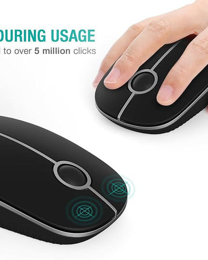 VssoPlor Wireless Mouse, 2.4G Slim Portable Computer Laptop Mouse with Nano Receiver Quiet Silent Optical Mice for Notebook, PC, Laptop, Computer-Black and Silver