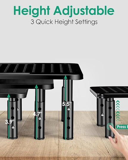 La Jaco Monitor Stand Risers for 2 Monitors, 3 Height Adjustable Monitor Stand with Pen Holder, Dual Monitor Riser Laptop Riser for Office, Home, School Supplies, 2 Pack, Black