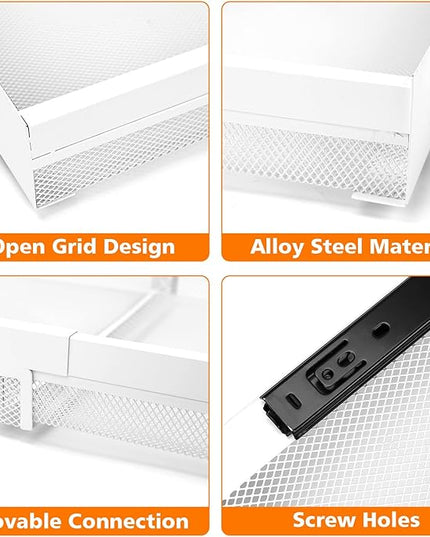 Hisencn Pull Out Cabinet Organizer, Expandable Width 13.9"-22", 21.8" Deep Heavy Duty Slide Out Drawer for Kitchen Cabinets, No Drill Roll Out Shelves with Adhesive Nano Film (White)