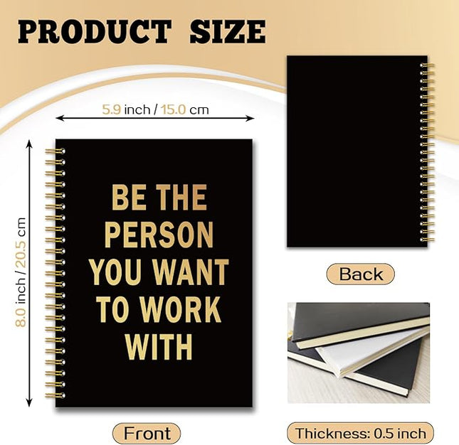 YAZMEEN Inspirational Black Gold Spiral Notebook（160 Pages） Be The Person You Want to Work With Blank Hardcover Notebook Office Encouragement Gift Funny Motivational Gift Journal for Coworker Friend