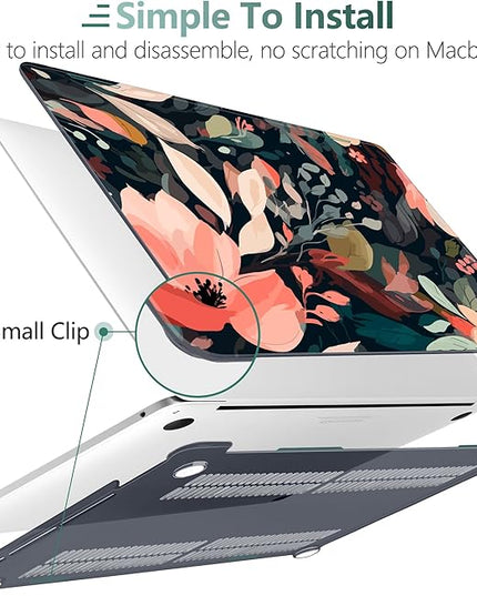 DONGKE Compatible with MacBook Pro 13 inch Case 2024 2023-2020 Release A2338 M2/M1 A2251 A2289 with Retina Display & Touch ID, Plastic Hard Shell & Keyboard Cover & Screen Film - Painted Florals