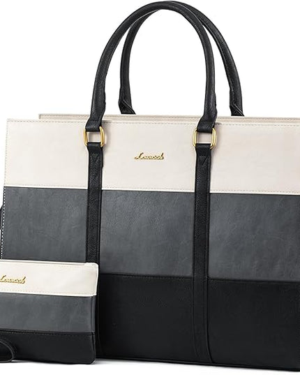 LOVEVOOK Laptop Bag for Women, 15.6 Inch Laptop Tote Bag, Vintage Leather Work Bags for Women, Waterproof Computer bag with Clutch Purse, Large Capacity Briefcase, Business Office Bag