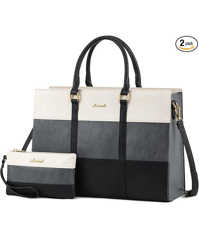 LOVEVOOK Laptop Bag for Women, 15.6 Inch Laptop Tote Bag, Vintage Leather Work Bags for Women, Waterproof Computer bag with Clutch Purse, Large Capacity Briefcase, Business Office Bag