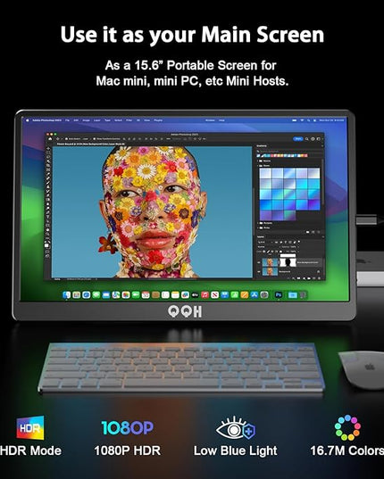 QQH Portable Monitor, 15.6" Portable Travel Monitor for Laptop 1080P FHD IPS Second Screen, Gaming Monitor, USB C HDMI External Monitor Display for Computer Phone PC PS4 PS5 Xbox Switch (Z1-9-G)