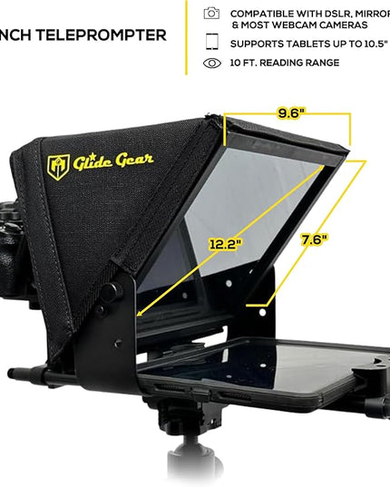 Glide Gear TMP 500 Teleprompter – DSLR, Tablet, Smartphone – 12" Glass, 15mm Rails, Hard Case, No Assembly