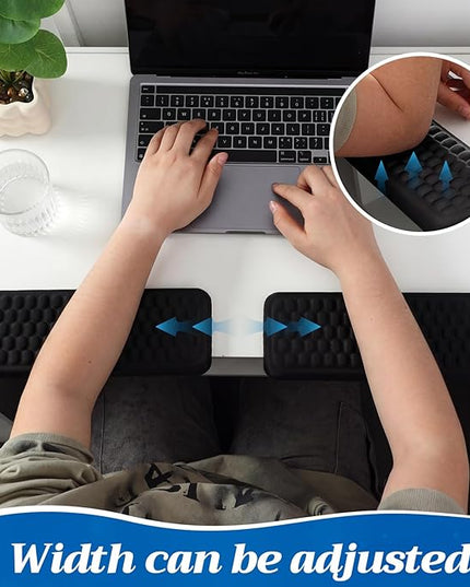 2 Pcs L-Shaped Desk Elbow Pad Set Desk Edge Cushion Memory Foam Wrist Rest Elbow Pads Arm Rest Comfort Support Padding with Non-Slip Base for Office Home Gaming (Black)