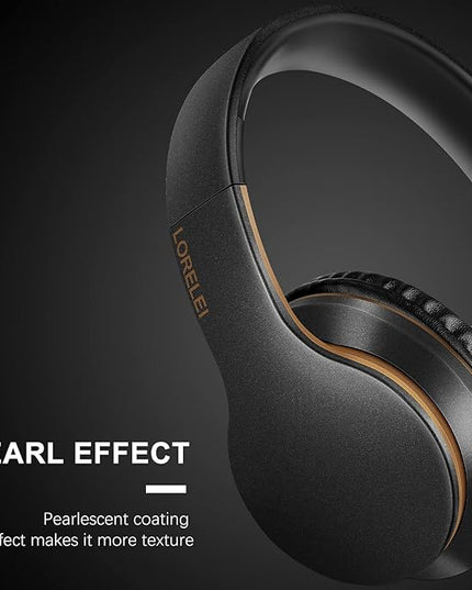LORELEI X6 Over-Ear Headphones With Microphone, Lightweight Foldable & Portable Stereo Bass With 1.45M No-Tangle Wired for Smartphone Tablet MP3/4 (Black-Gold)