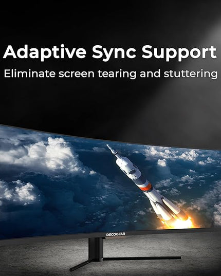 Deco Gear Curved 49” Super Ultrawide Gaming Monitor, 32:9 WDFHD 3840×1080, 144Hz, 4ms, 3000:1 VA, HDR400, Adaptive Sync, USB-C 65W, HDMI/DP, PBP/PIP, KVM, 1800R, American Seller