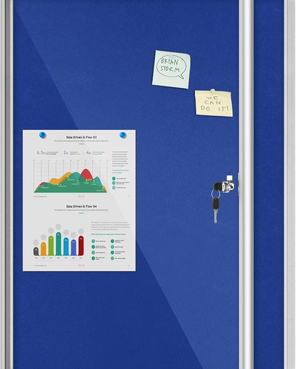Mifuro 38"x28" Enclosed Bulletin Board, Lockable Weather-Resistant Aluminum Cork Noticeboard for School & Office, Silver Frame w/Blue Flet