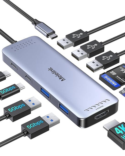 USB C Hub Multiport Adapter for MacBook Pro/Air, 10 in 1 USB C Dongle Mac HDMI Adapter, USBC Dock Compatible for iPad Pro, iMac, Dell, HP, Lenovo (4K@60Hz HDMI,SD/TF Card Reader,100W PD, 6 USB Ports)