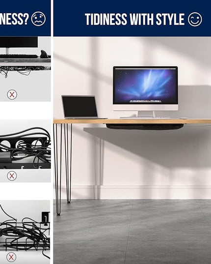 Cable Management net - Under Desk Wire Management - Flexible Under Desk Cable Management Tray Black