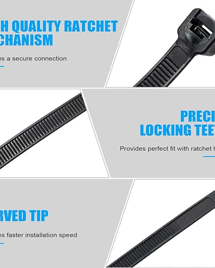Reallnaive 1000 Pcs 12 Inch Zip Ties Heavy Duty 120 Lbs Tensile Strength Black Nylon Wire Cable Ties for Indoor Outdoor