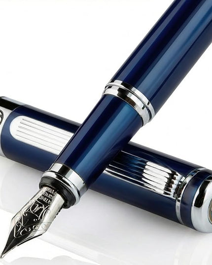 Scriveiner Midnight Blue Fountain Pen - Stunning Luxury Pen with Chrome Appointments, Schmidt Nib (Medium), Best Pen Gift Set for Men & Women, Professional, Executive, Office, Nice Pens