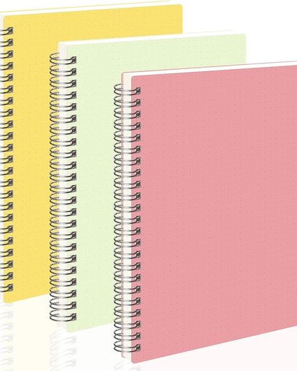 AHGXG Bullet Dotted Journal, 3 Pack Spiral Notebook A5, with 100GSM Thick Dot Grid Paper, Transparent Hardcover, Journal Stencils, 80 Sheets, 5.7" x 8.3", Yellow, Green, Blue
