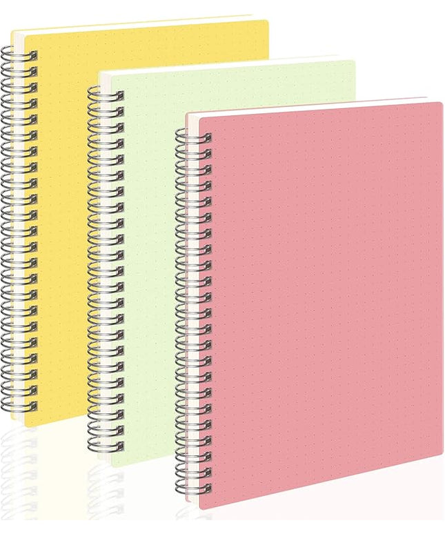 AHGXG Bullet Dotted Journal, 3 Pack Spiral Notebook A5, with 100GSM Thick Dot Grid Paper, Transparent Hardcover, Journal Stencils, 80 Sheets, 5.7" x 8.3", Yellow, Green, Blue