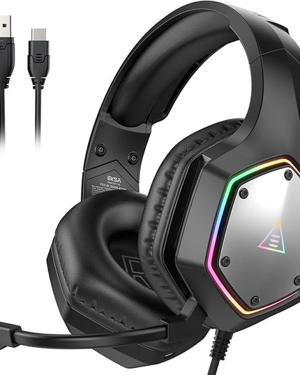 EKSA E1000 V2 Gaming Headset, PC Headset with USB C Plug, Wired Headphones with Noise Canceling Microphone, 7.1 Surround Sound, RGB Light, include USB Adapter for Computer,Mac, PS4/PS5 Console, Laptop