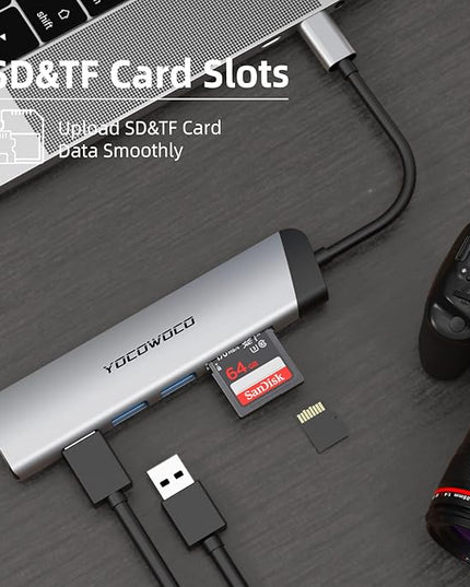 YOCOWOCO USB C Hub, 6 in 1 USB-C to HDMI Multiport Adapter with 4K HDMI, 3 USB 3.0 Ports and SD/TF Card Reader, USBC Dongle Splitter for MacBook Pro/Air, Laptops, PC, Desktop