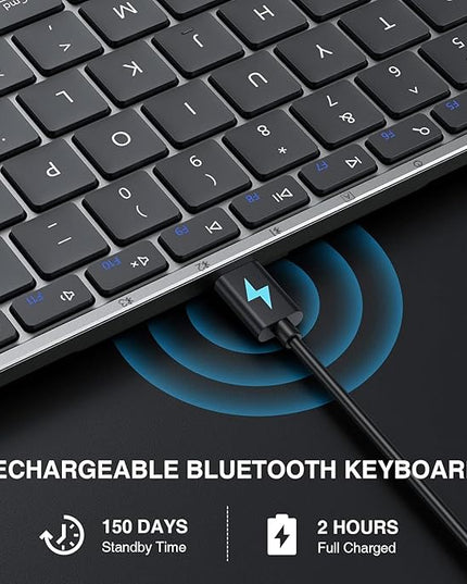 ProtoArc Foldable Bluetooth Keyboard, XK01 Folding Wireless Portable Keyboard with Numeric Keypad, Full-Size Travel Keyboards for iPad Tablet Smartphone Laptop PC Windows iOS Android, Space Gray