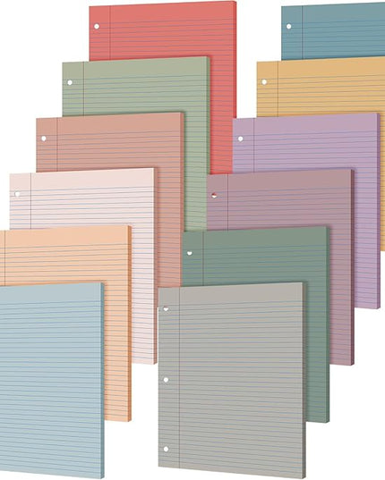 PerKoop 600 Sheets Colored Loose Leaf Paper 8.5" x 11" college ruled Lined 3 Hole Punched notebook Filler Paper for 3 Ring Binders Office School Supplies (Retro Color)