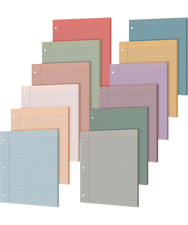 PerKoop 600 Sheets Colored Loose Leaf Paper 8.5" x 11" college ruled Lined 3 Hole Punched notebook Filler Paper for 3 Ring Binders Office School Supplies (Retro Color)