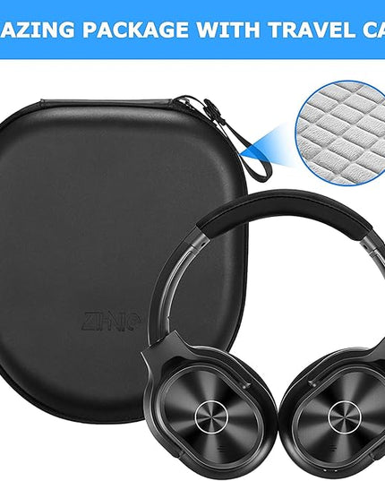 ZIHNIC Active Noise Cancelling Headphones, 40H Playtime Wireless Bluetooth Headset with Deep Bass Hi-Fi Stereo Sound,Comfortable Earpads for Travel/Home/Office (Black)