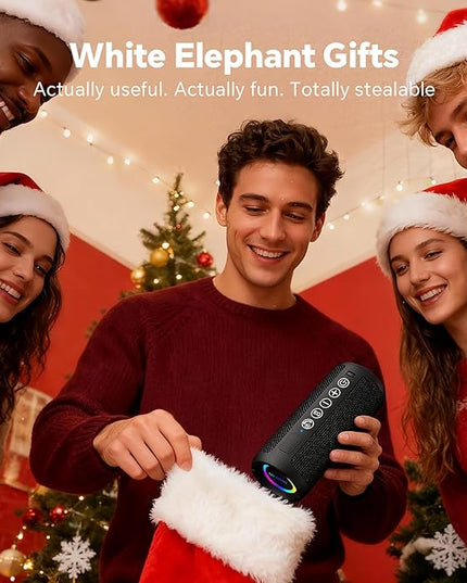 Ortizan Portable Bluetooth Speaker x Stocking Stuffers: IPX7 Waterproof, Wireless, Big Sound, Deep Bass, Dual Pairing, 30H Playtime, White Elephant Gift for Adults Men Women Teen Boys Girls (Black)