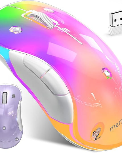memzuoix 2.4G LED Wireless Mouse, Rechargeable Ergonomic Mouse with Detachable Cover, 1400 DPI Portable Optical Computer Mouse with USB Receiver for Laptop, PC, Desktop and MacBook, 5 Buttons-Purple