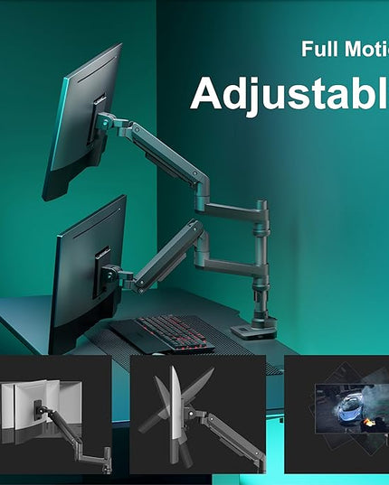 WALI Vertical Dual Monitor Stand for 17''-49'' Curved Screens, Ultrawide Dual Monitor Arms up to 44lbs, Stacked Monitor Mount for 2 Monitors, Heavy Duty Adjustable Gas Spring Arm (GSDM002N-P), Black