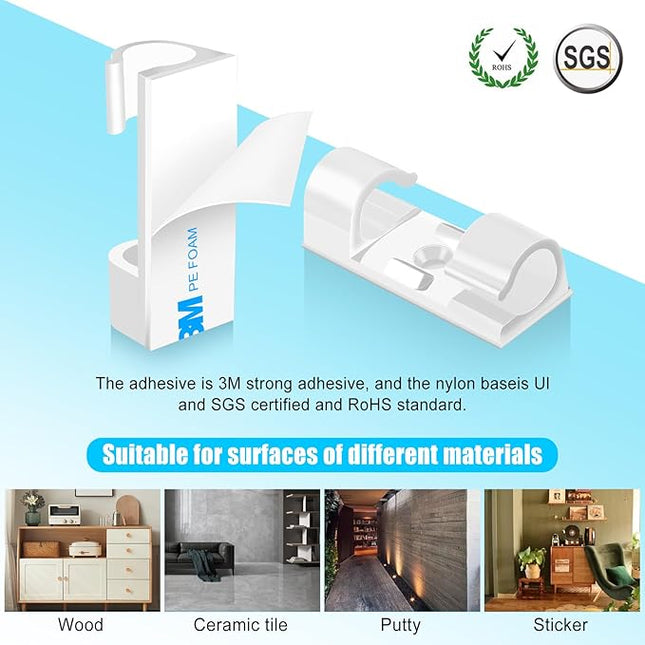 XHF 35pcs Large Self Adhesive Cable Clips White,Wire Clips Cable Management Wire Organizer Cord Holder for Under Desk, Car, Wall, TV PC Ethernet Cable