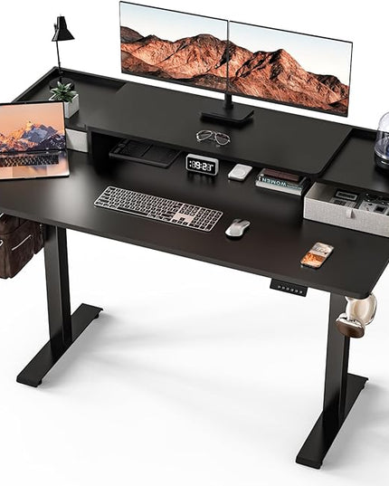 Kingant 63 x 30 Inch Standing Desk with Drawers, Adjustable Height Electric Sit Stand Desk with Storage Shelf, Rising Stand Up Computer Desk for Home Office Workstation, 3 Preset Heights(Black)