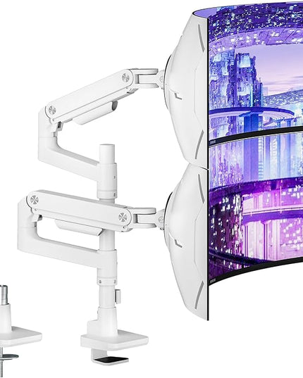 ARES WING Dual Monitor Arm Desk Mount for 17-49 Inch Ultrawide Monitors, Heavy Duty Dual Monitor Mount Holds 44 lbs, Full Motion Gas Spring Vertical Stacked Monitor Mount, 75/100 VESA Mount, White