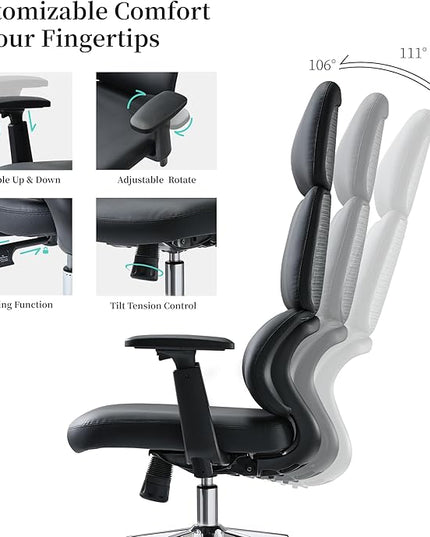 EUREKA ERGONOMIC Remi High Back Office Chair, PU Leather Office Chair with Wheels, Leather Desk Chair, Executive Office Chair Comfy for Home & Office, Black