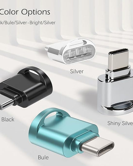 USB C Micro SD Card Reader for Android Phone, Camera, Laptop with Keychain, Mini Metal Type-C Card Reader (Shiny Silver)