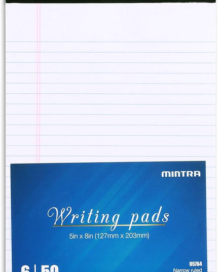 Mintra Office Legal Pads - ((BASIC WHITE 6pk, 5in x 8in, NARROW RULED))