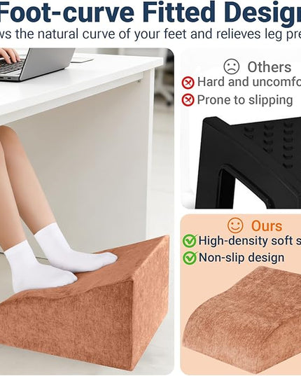 Foot Rest for Under Desk at Work, Ergonomic Under Desk Footrest with Washable Cover for Office, Home & Gaming Leg Elevation Pillow Brown