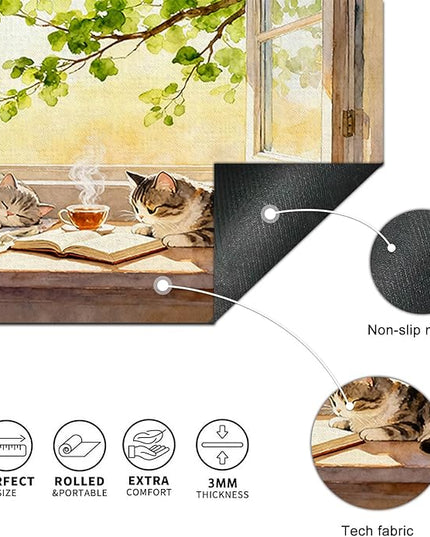 Cat XL Mouse Pad 31.5 x 11.8 Inch Gaming Mousepad Diatomite Large Keyboard Mouse Pad for Home and Office Desk Accessories with Peaceful Sunlit Window Cats Illustration