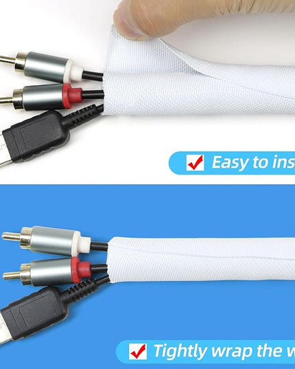 Automotive Wire Loom Tubing, Split Braided Cord Protectors from Pets No Chew, Flexible Cable Sleeve Cable Management for TV/Computer/Electric Wires (White, 5/8"-25ft)