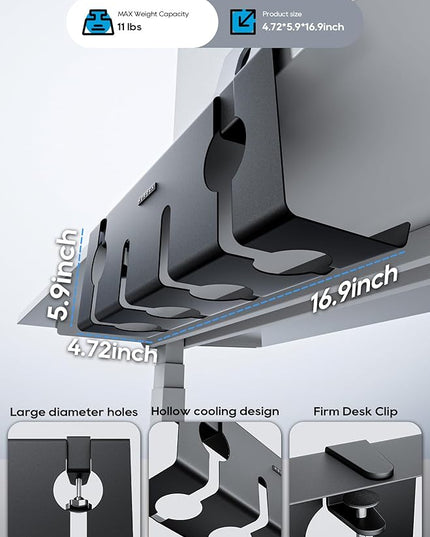 NODOCA No Drill Under Desk Cable Management Tray, 17'' Wire Management, Punch-Free Clamp on, Metal Cable Tray, Wire Organizer Under Desk, Under Desk Basket for Office and Home, Black(2 Packs)