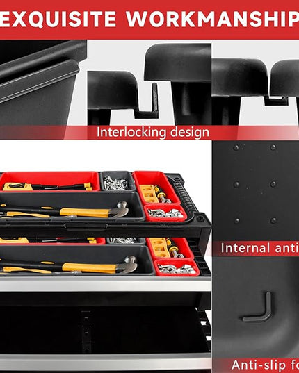 Tool Box Organizer Tray, Toolbox Desk Drawer Organizer, Tool Box Tray, Toolbox Organization Storage for Rolling Tool Chest (60PCS (Black+Red))