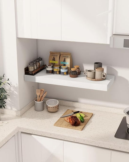 Fun Memories 30 Inch Floating Shelves White, 12 Inch Deep Floating Shelf for Books, 30 x 12 x 2 Deep & Thicked Wall Shelves for Bathroom, Living Room, Kitchen, Set of 1