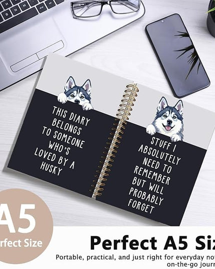 LIANGW Funny Husky Notebook Journal Gifts for Women & Men, Gifts for Husky Lovers Notebooks, Funny Gifts for Coworkers, Hardcover Spiral Notebook 5.5x8.3 Inch